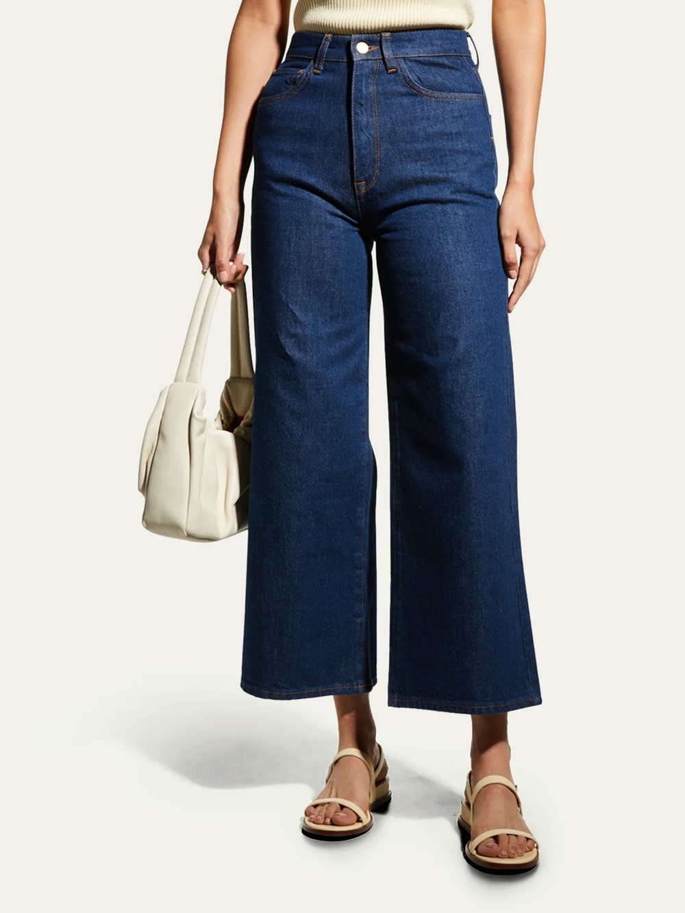Triarchy Ms. Bardot Cropped High Rise Wide Leg Dark Blue Organic Cotton Jeans